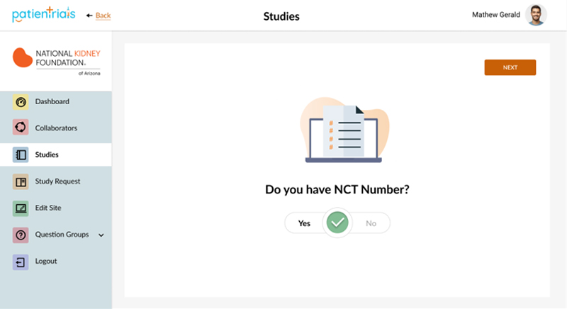 PatienTrials screenshot: PatienTrials study creation