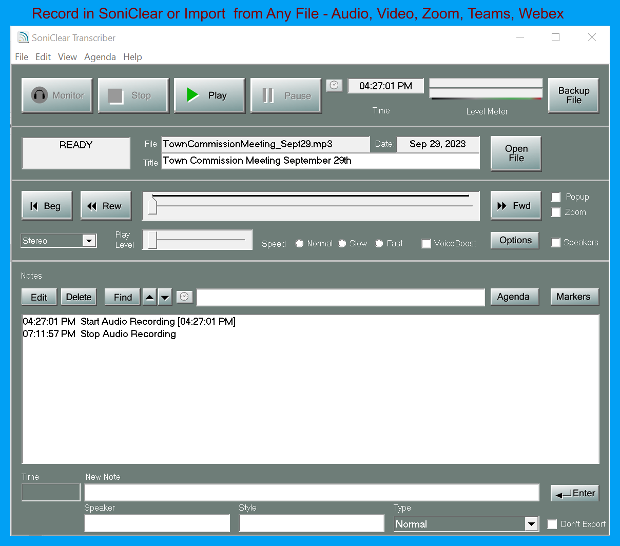 SoniClear Cloud Transcription screenshot