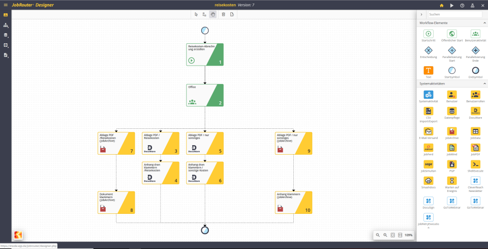 JobRouter screenshot: JobRouter process designing