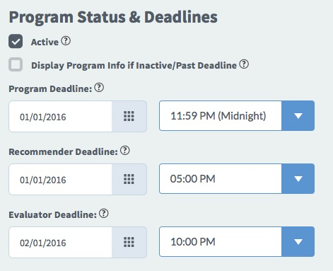 SmarterSelect Software - Select the desired dates and times for application deadlines