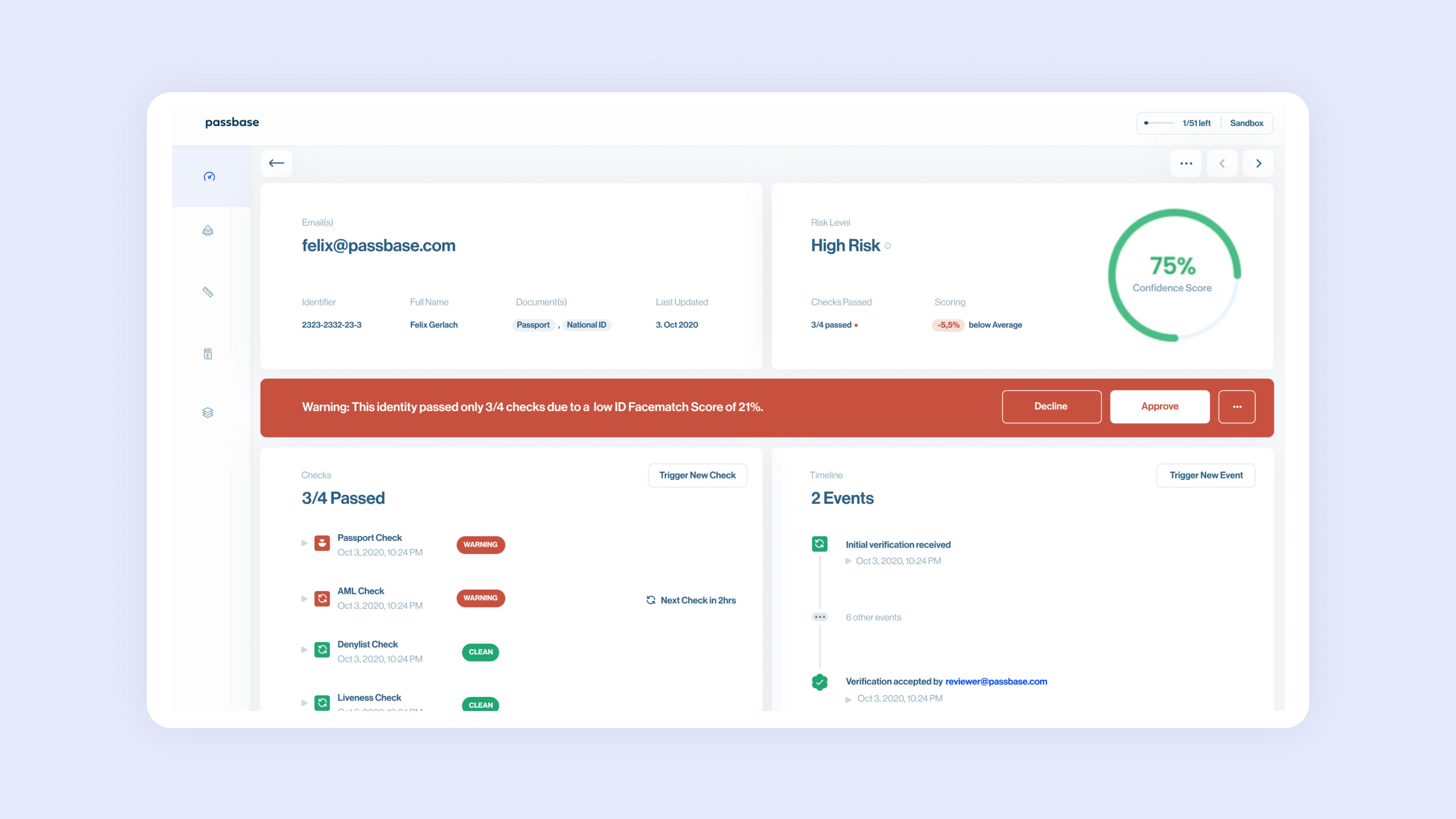 Passbase Software - Get updated data for real-time customer risk profiles with Ongoing Monitoring