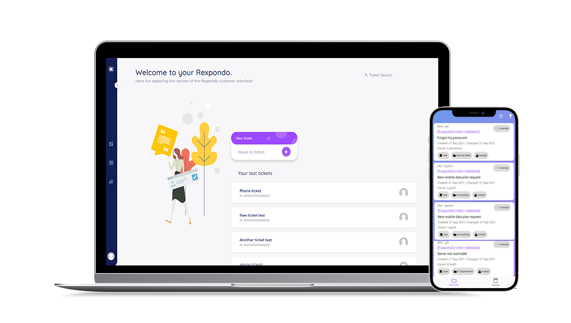 Rexpondo screenshot: View tickets on desktop or mobile.