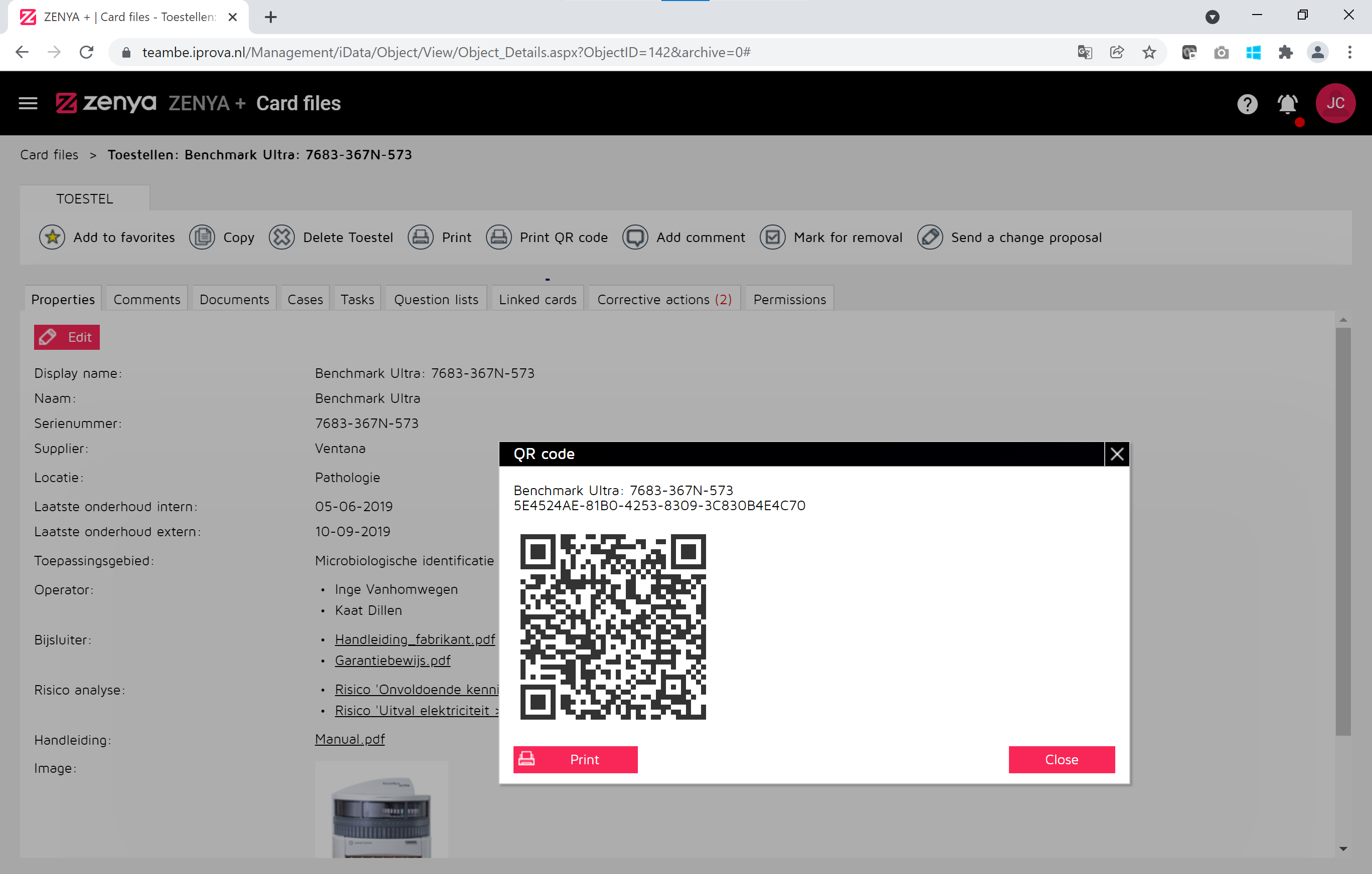 Zenya card files with QR-codes