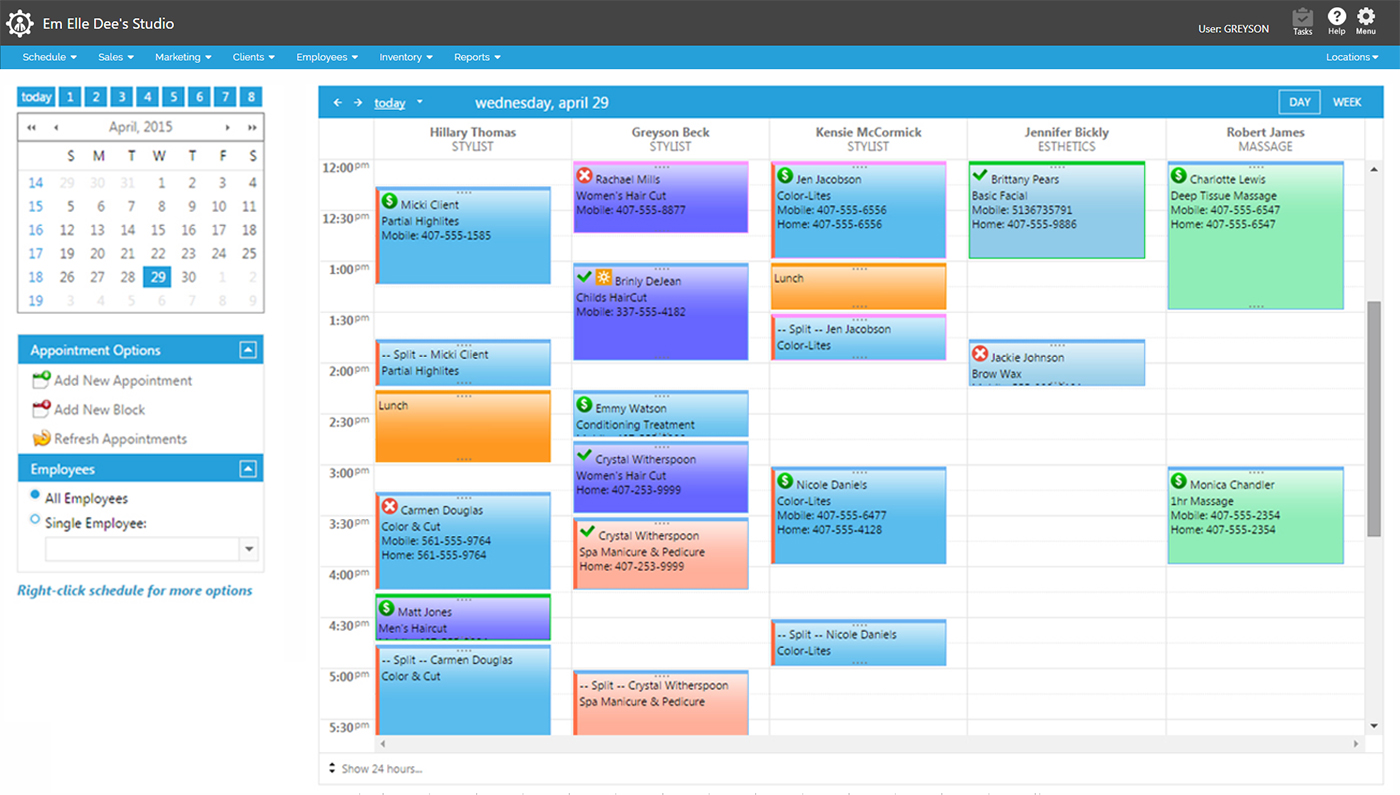 Envision Salon & Spa Software - Calendar view