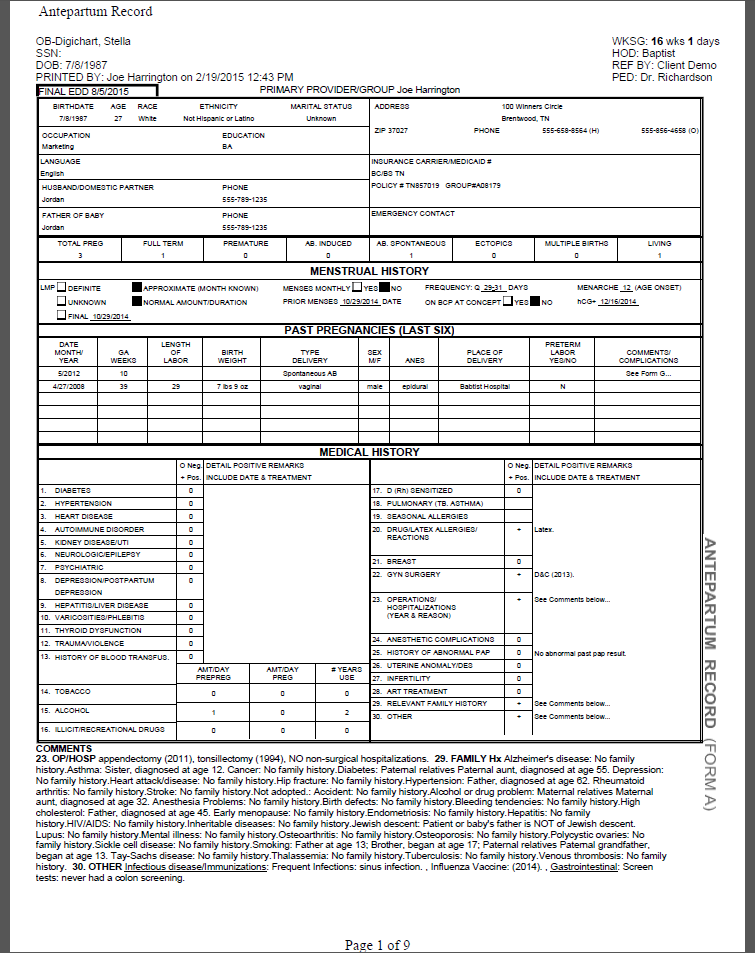 Amazing Charts EHR OB/GYN Software - Patient medical history