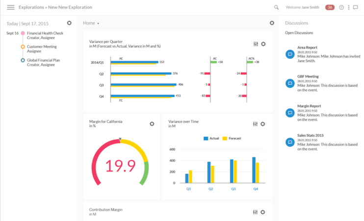 SAP Analytics Cloud screenshot: SAP Analytics Cloud showing redesigned UI and discussions