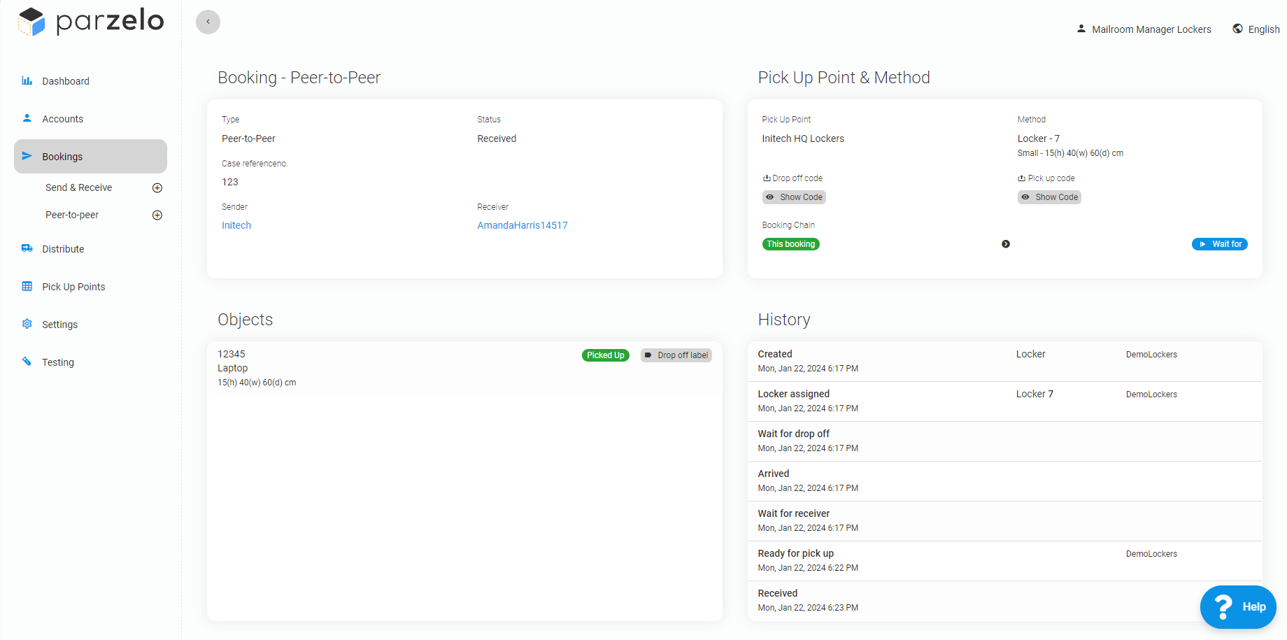 Parzelo Software - Overview of a booking