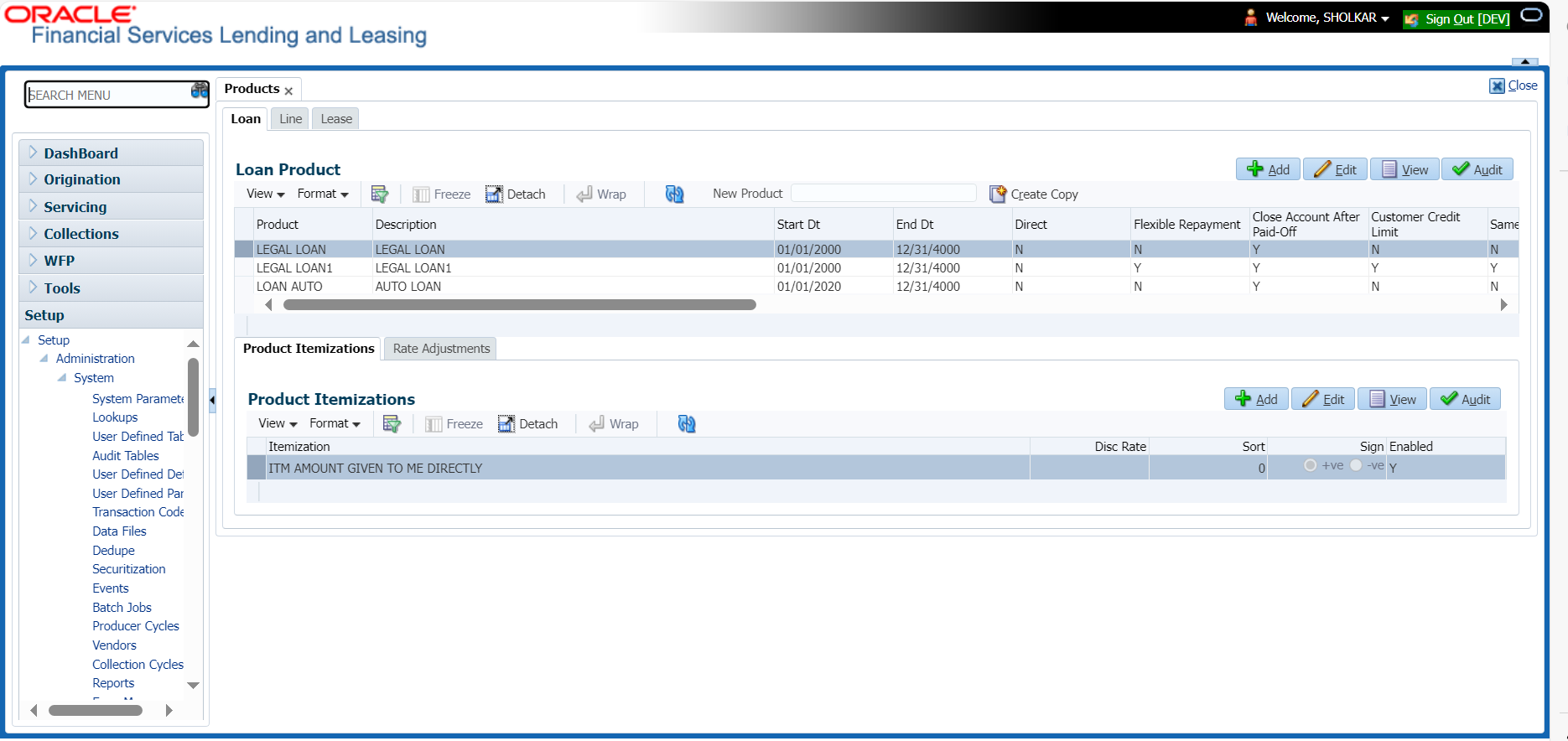 Lending & Leasing as a Service (LLaaS) Software - OFSLL - Products Screen