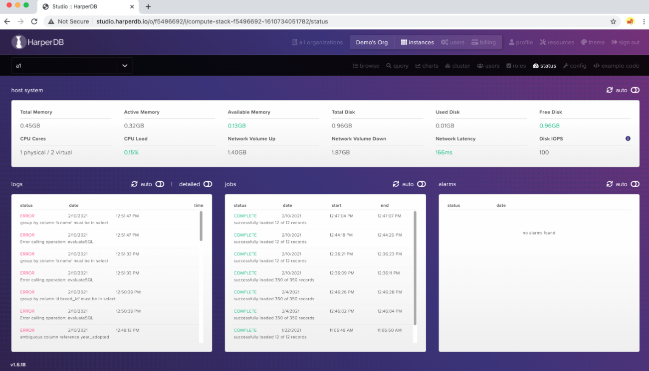 HarperDB Software - HarperDB status tracking