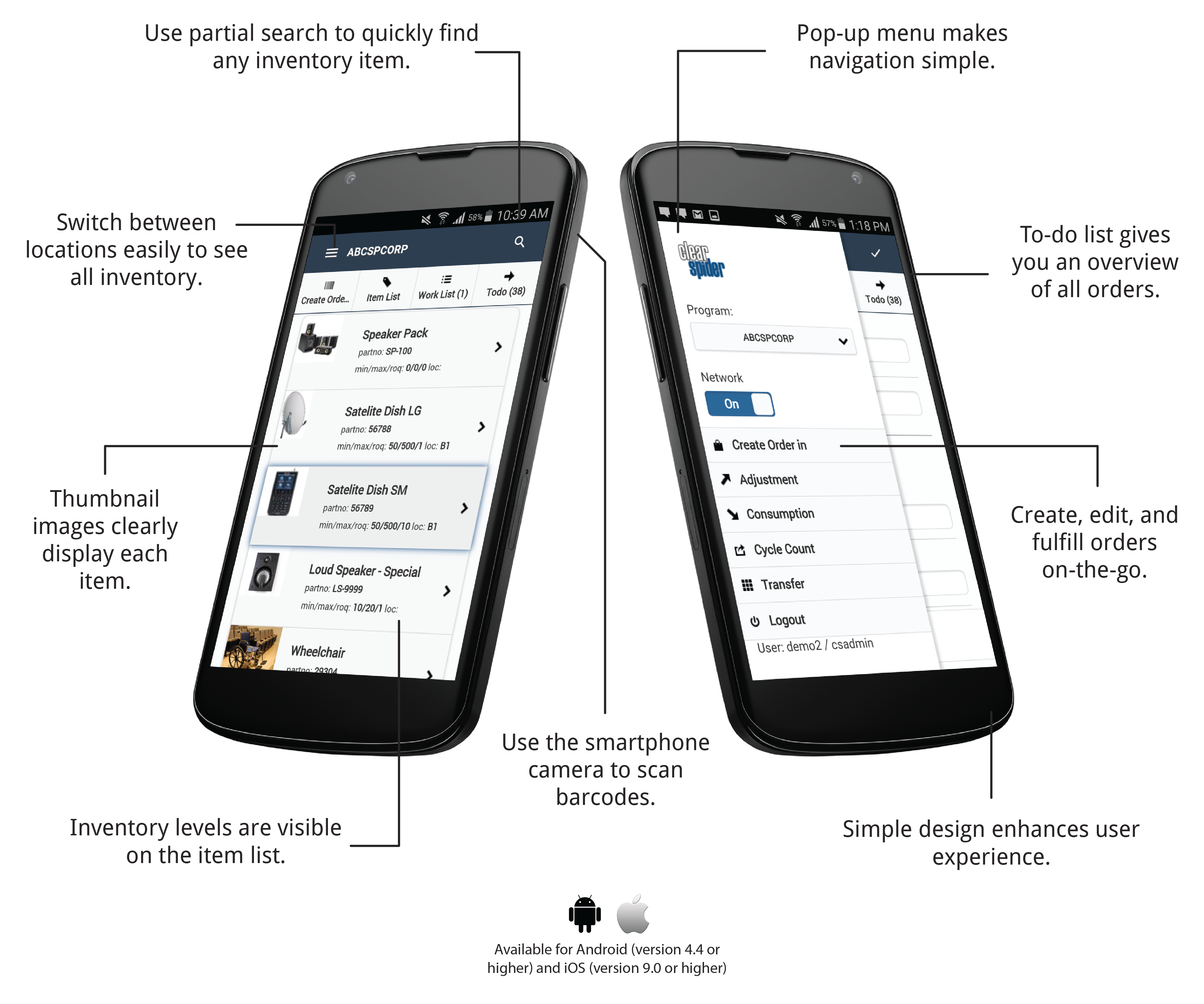 Clear Spider screenshot: The world's most powerful inventory management system in the palm of your hand. (Available on Android and iOS).