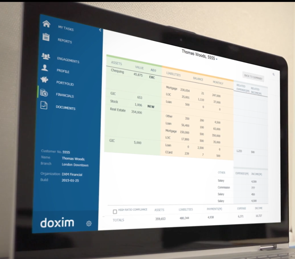 Doxim financial reporting screenshot