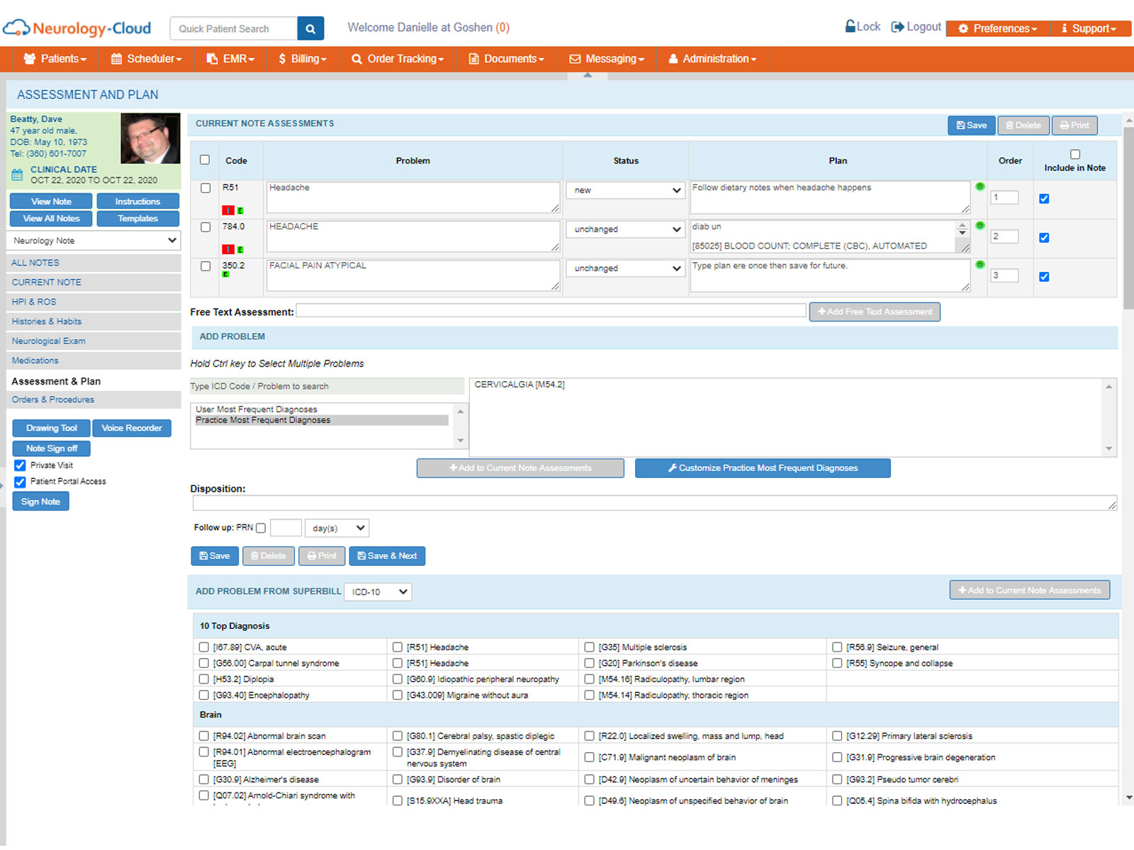Neurology-Cloud screenshot: Neurology-Cloud Assessment Plan