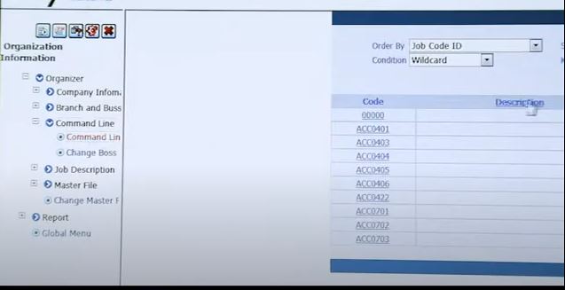 myHR screenshot: myHR job code ID search