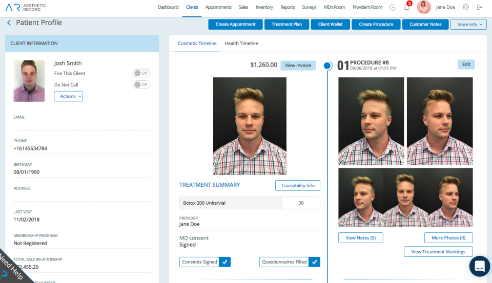 Aesthetic Record patient profile