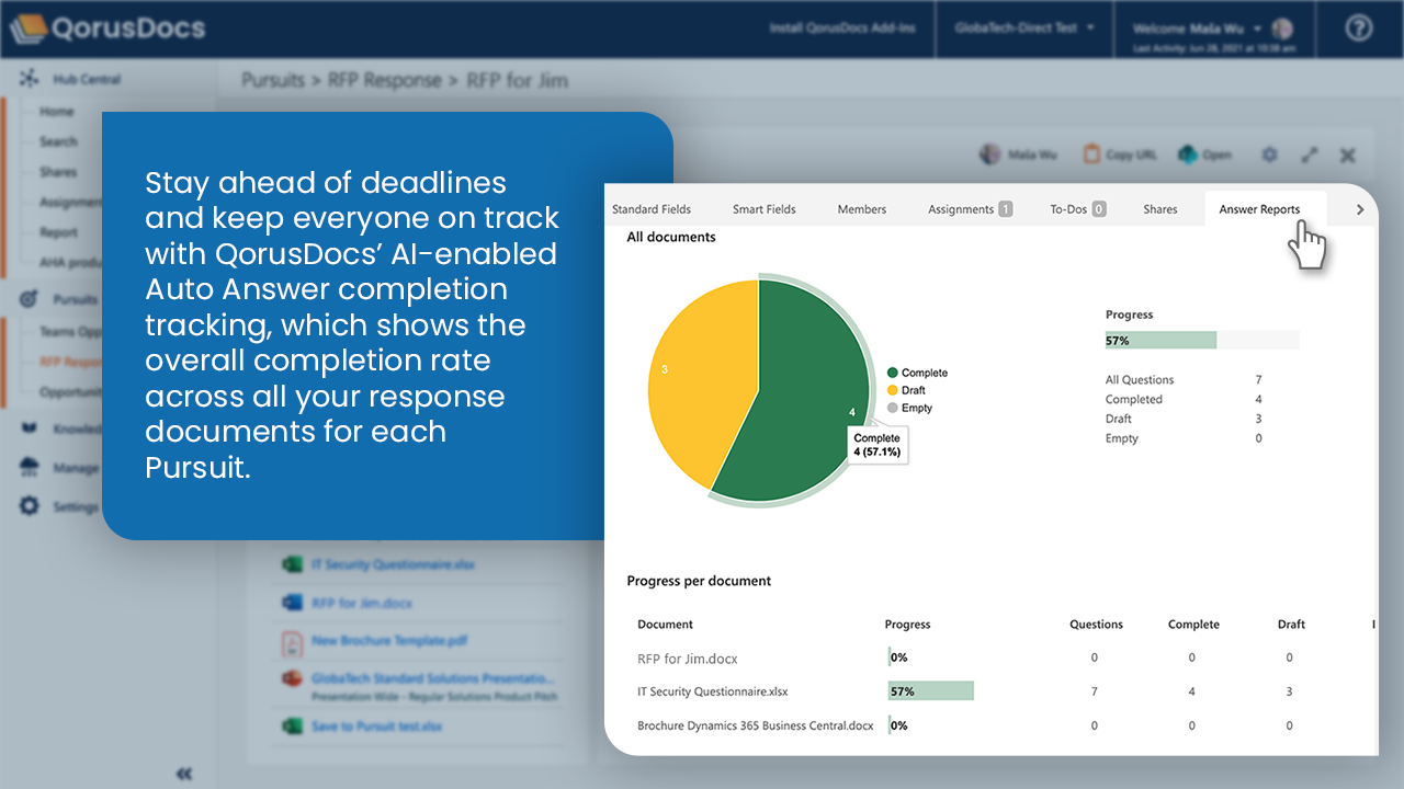 Stay ahead of deadlines with QorusDocs' AI-enabled Auto Answer completion tracking.