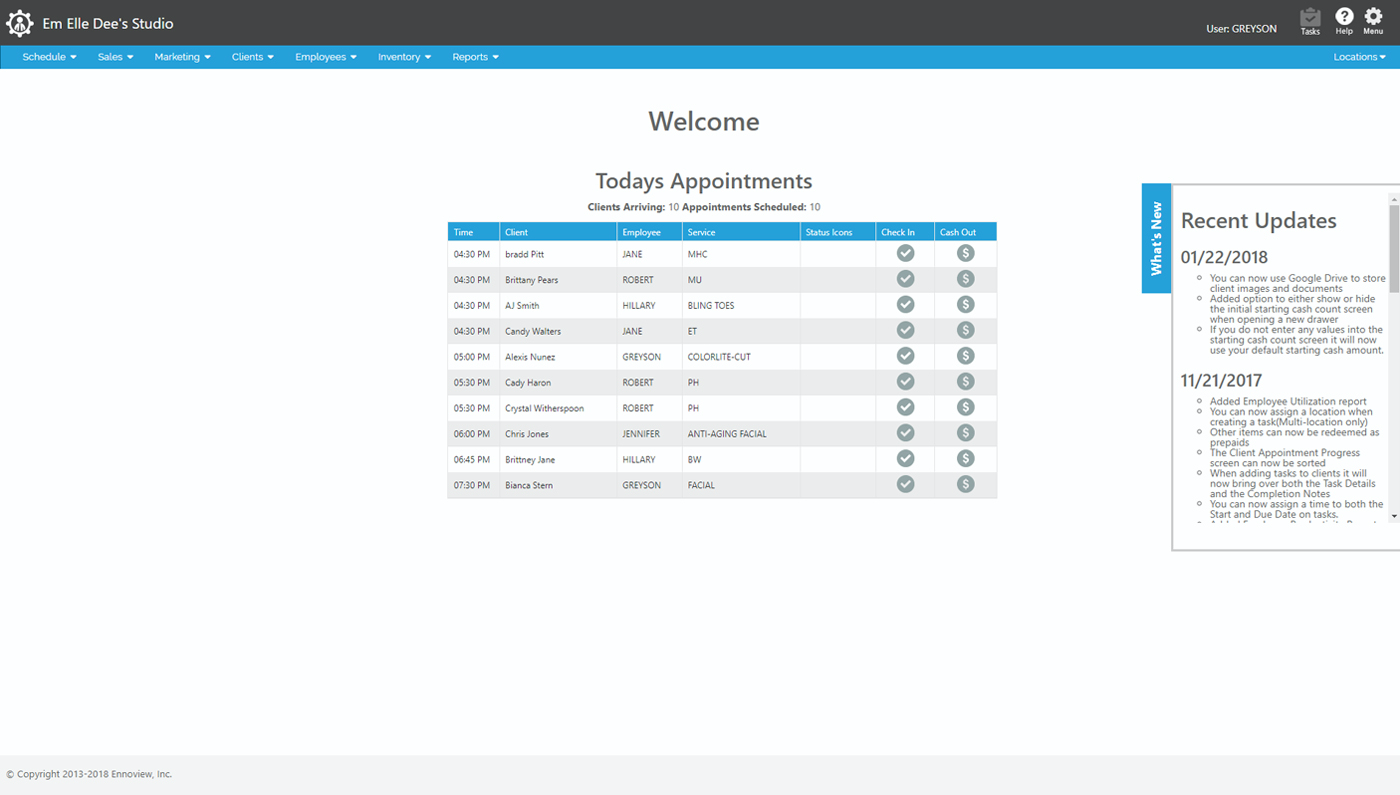 Envision Salon & Spa Software - Daily appointments overview