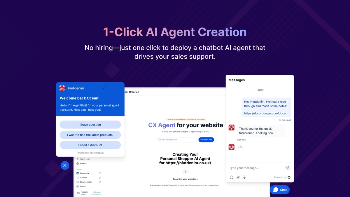 AgenticFlow screenshot: AgenticFlow no-code agents handling sales, marketing, and creative tasks 