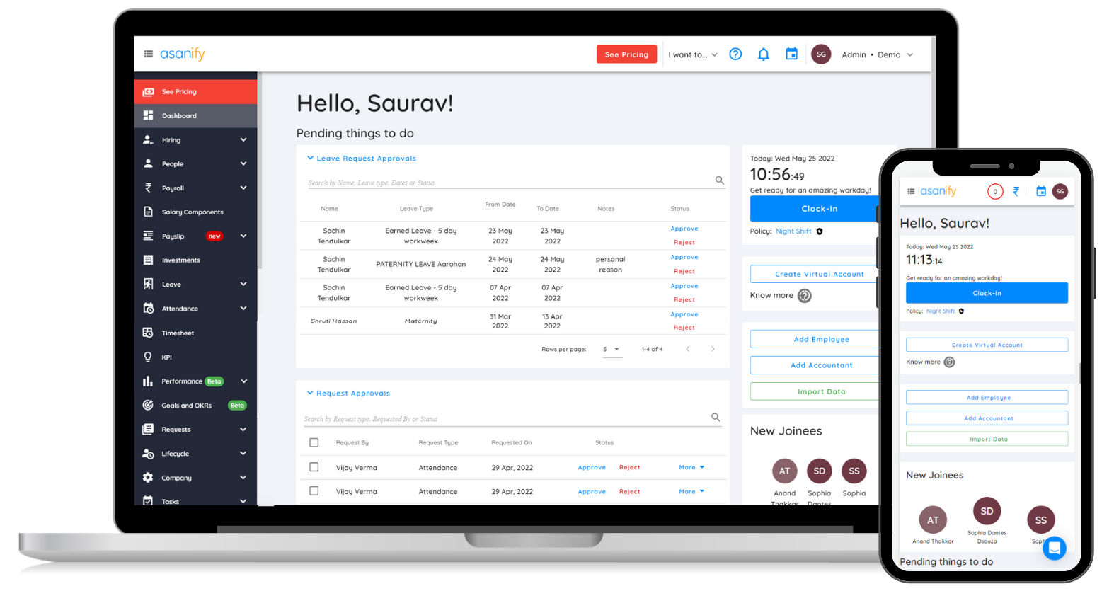 Asanify screenshot: Dashboard