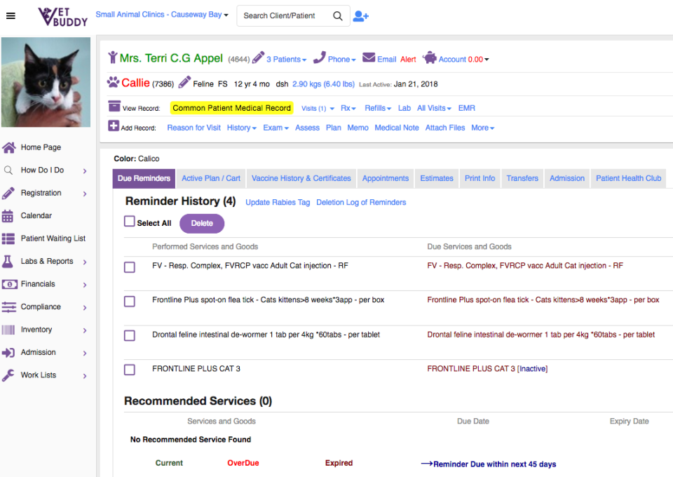VETbuddy screenshot: Set up and receive reminders when services and goods are due