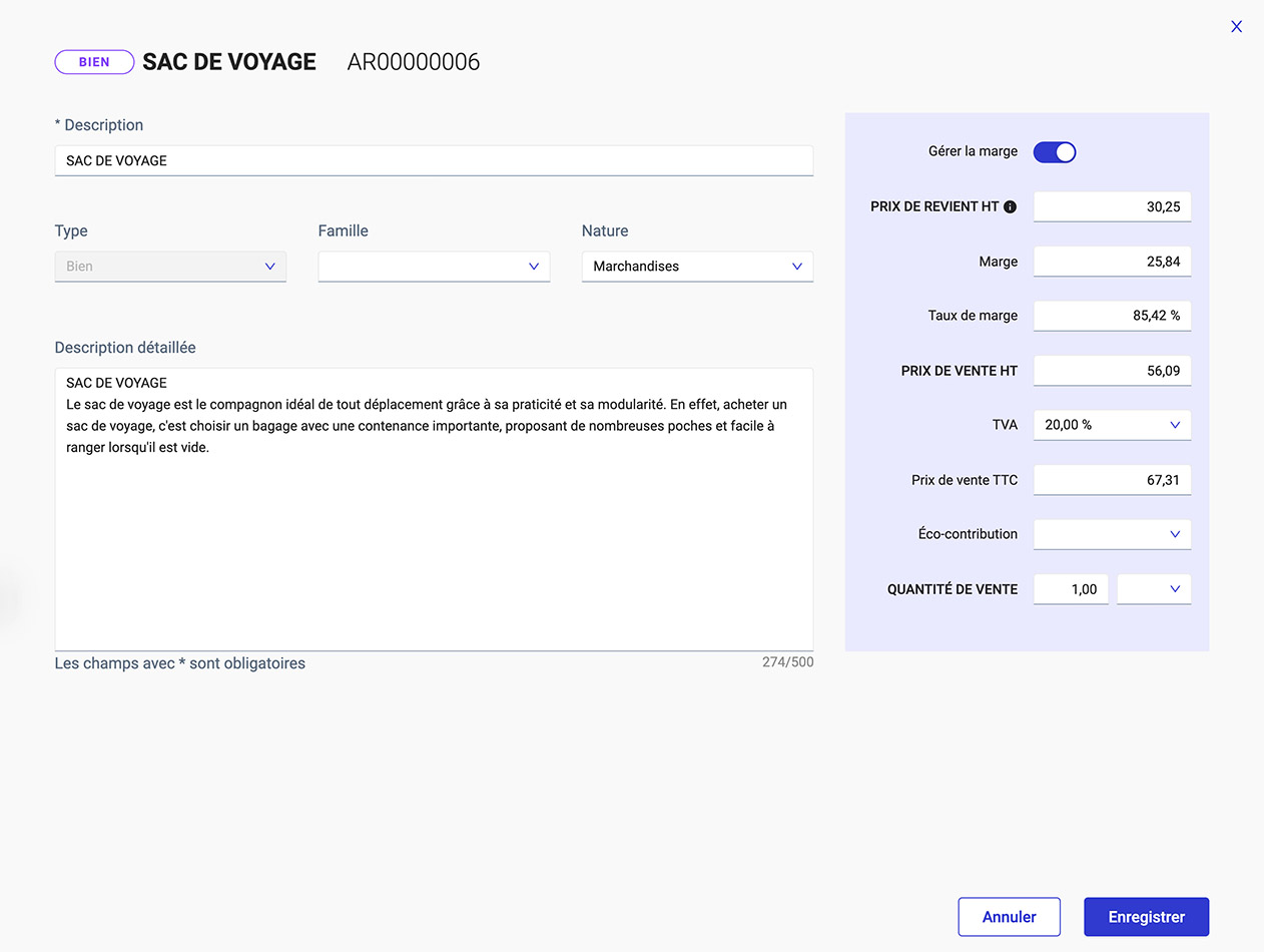 EBP Hubbix Gestion Commerciale screenshot: EBP Hubbix Gestion Commerciale billing details