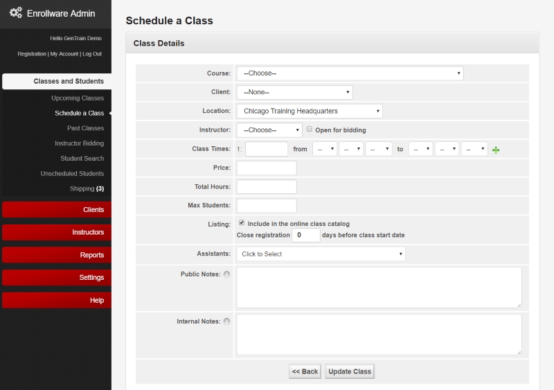 Enrollware managing class schedules
