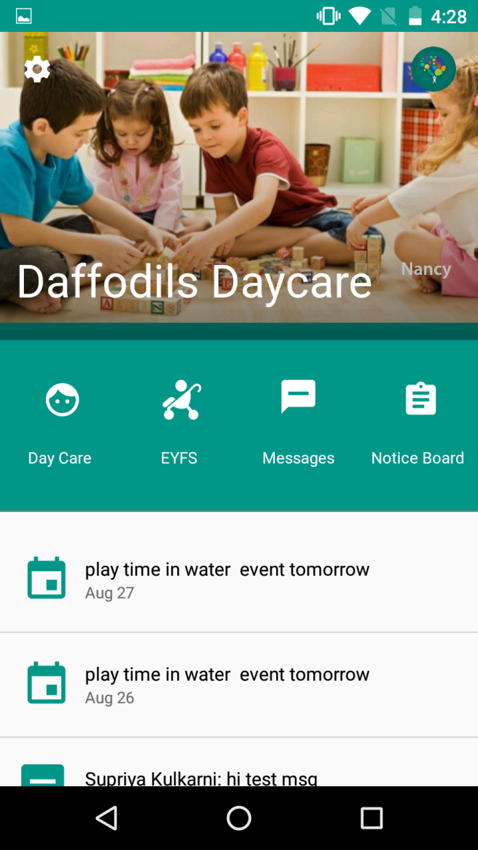 Parents can access the Daycarez app to view upcoming events, send messages, track progress, and more