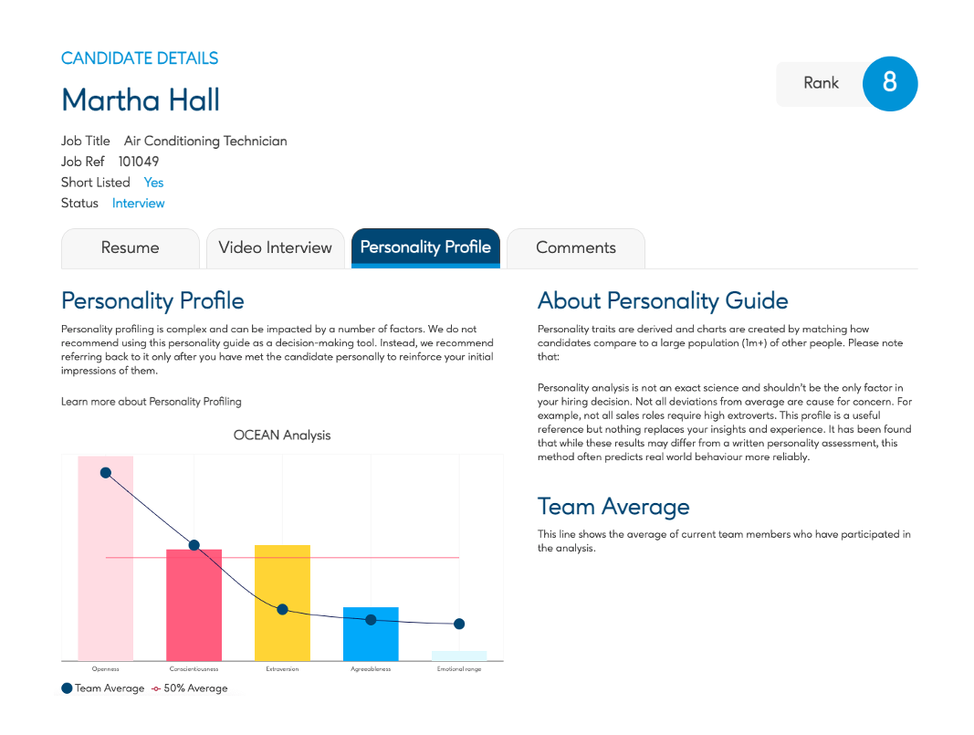 Automatically produce trait analysis for new recruits and compare to existing top performers