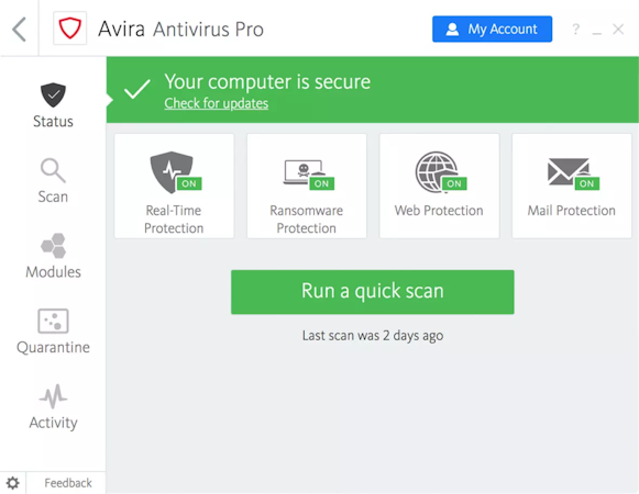 Avira Antivirus Pro screenshot: Avira Antivirus Pro security checks