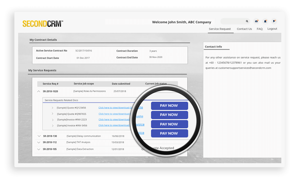 Allow customers to make payments online via an integrated payment gateway. Payment updates are captured back into CRM for easy reference and it also updates quote/invoice payment status based on the transaction.
