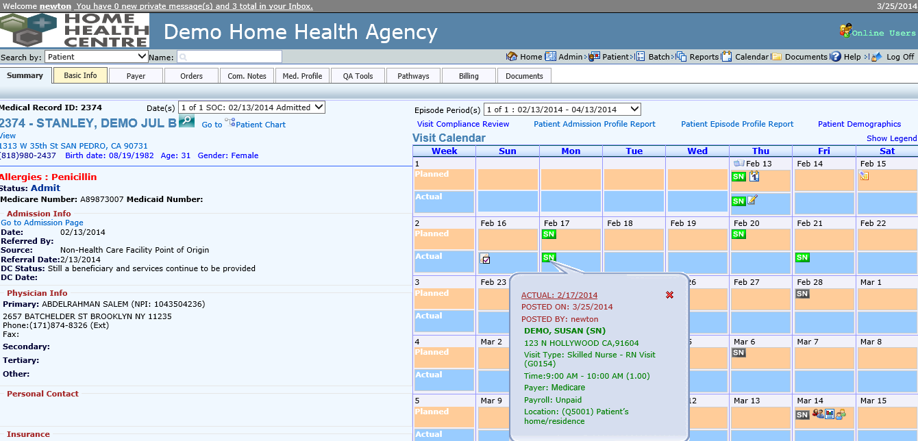 Home Health Centre Software - Patient summary