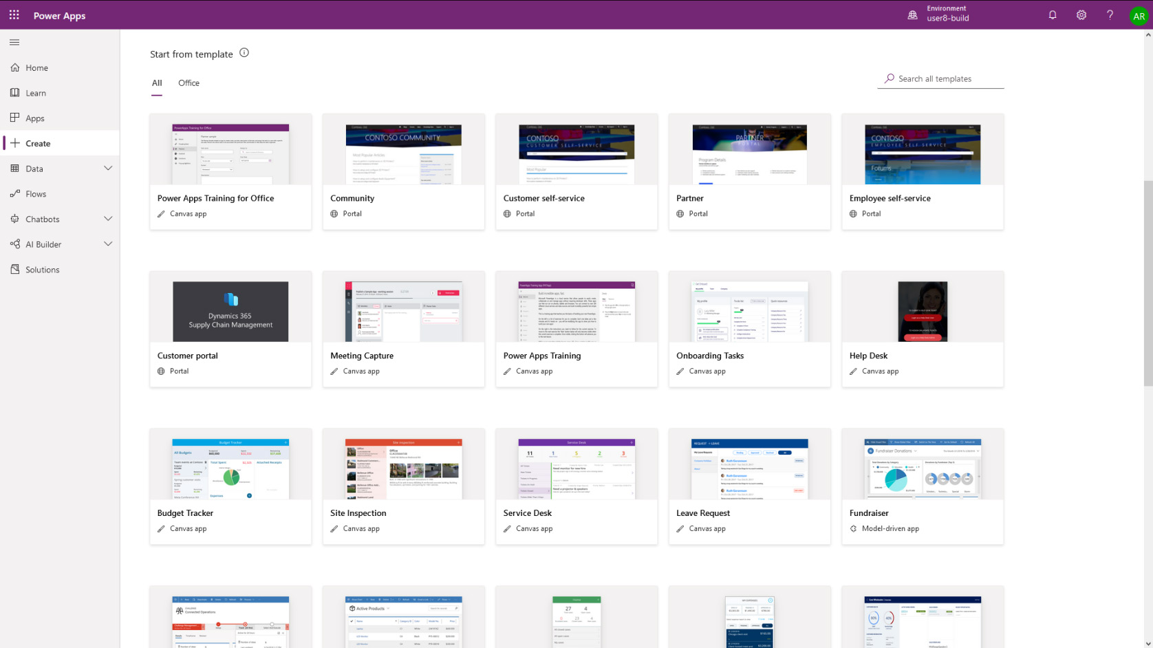 Microsoft Power Apps built-in templates