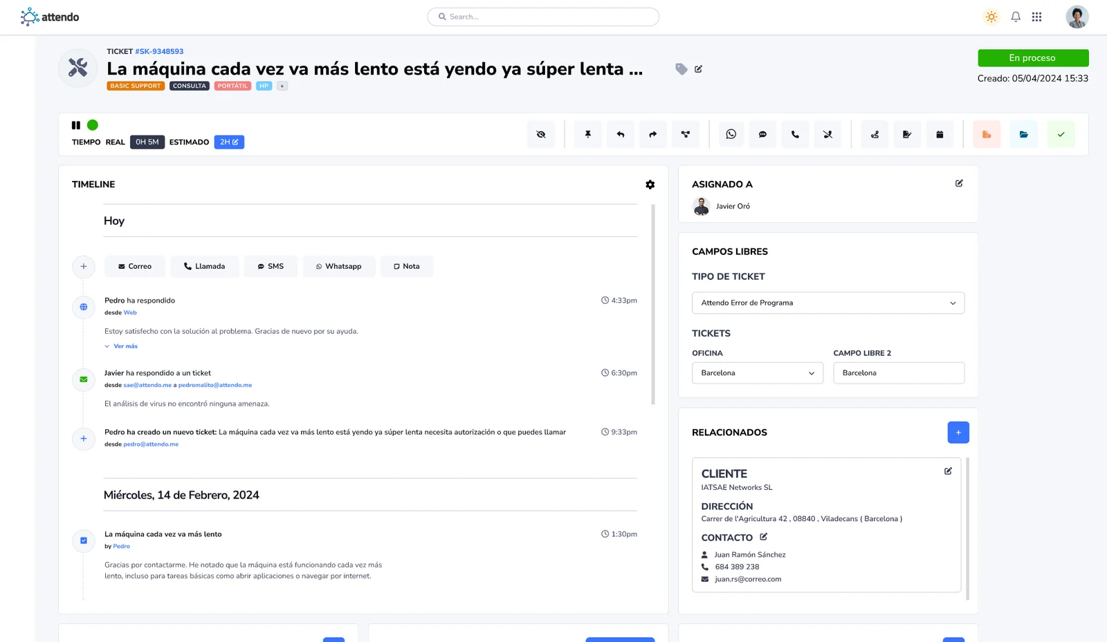 Attendo screenshot: Ticket screen