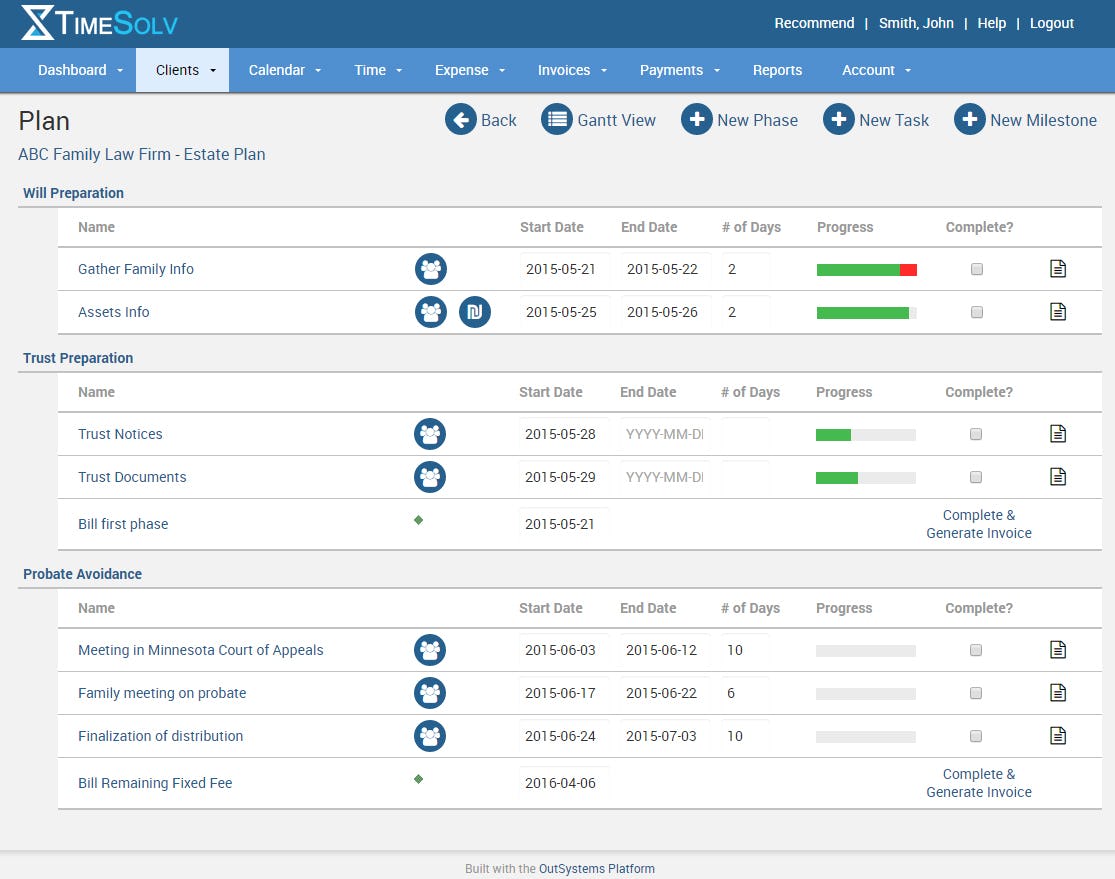 TimeSolv Legal Billing Software - TimeSolv matter plan screenshot