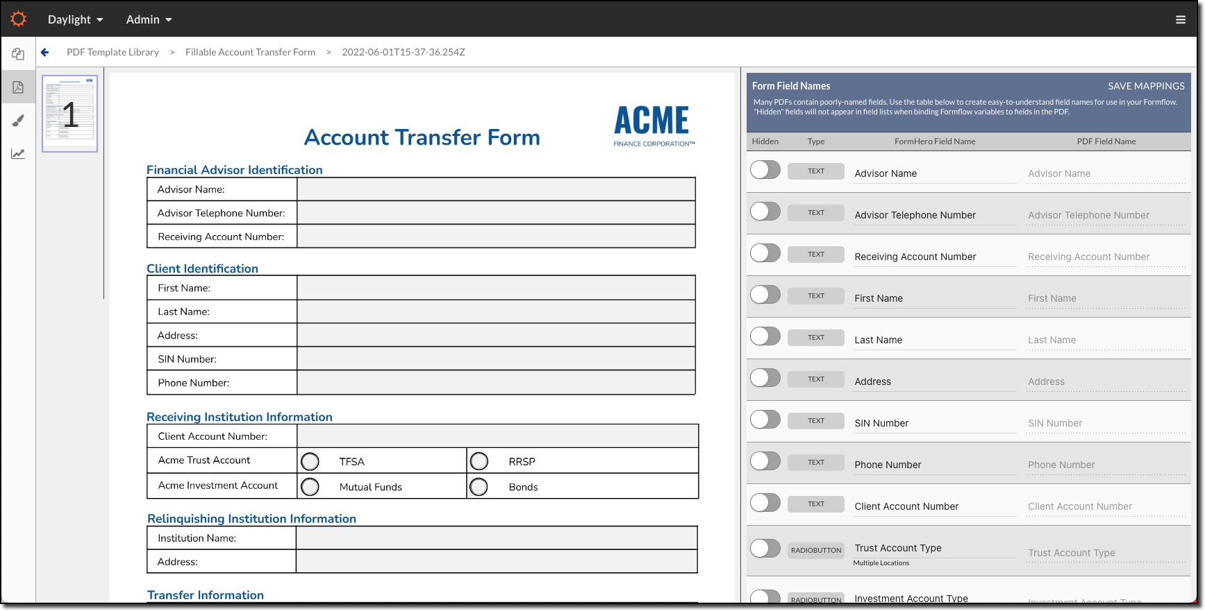 Daylight screenshot: Daylight form creation