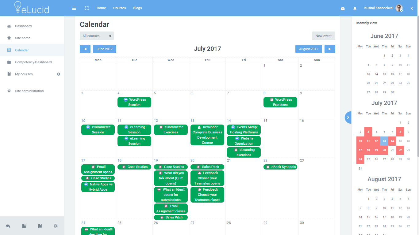 Learning calendar