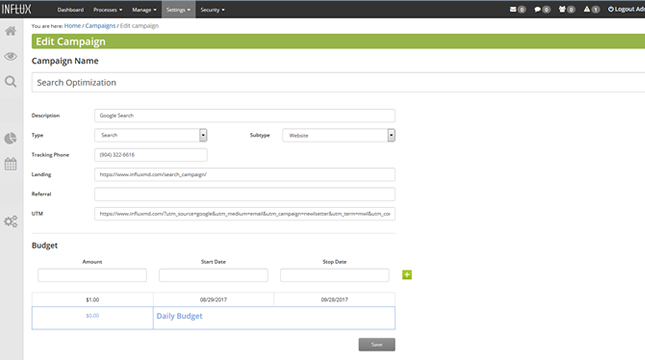 Create email marketing campaigns with a predefined budget and start and end dates