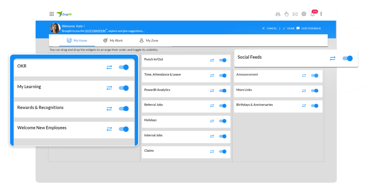 ZingHR Software - Drag and Drop Menu