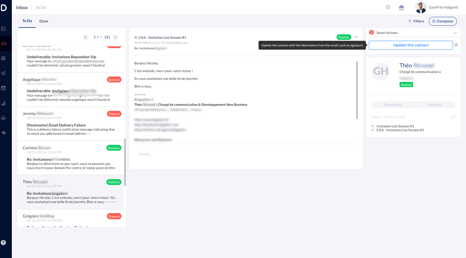 Inbox Smart Actions (Here : Auto update contacts with signature info)