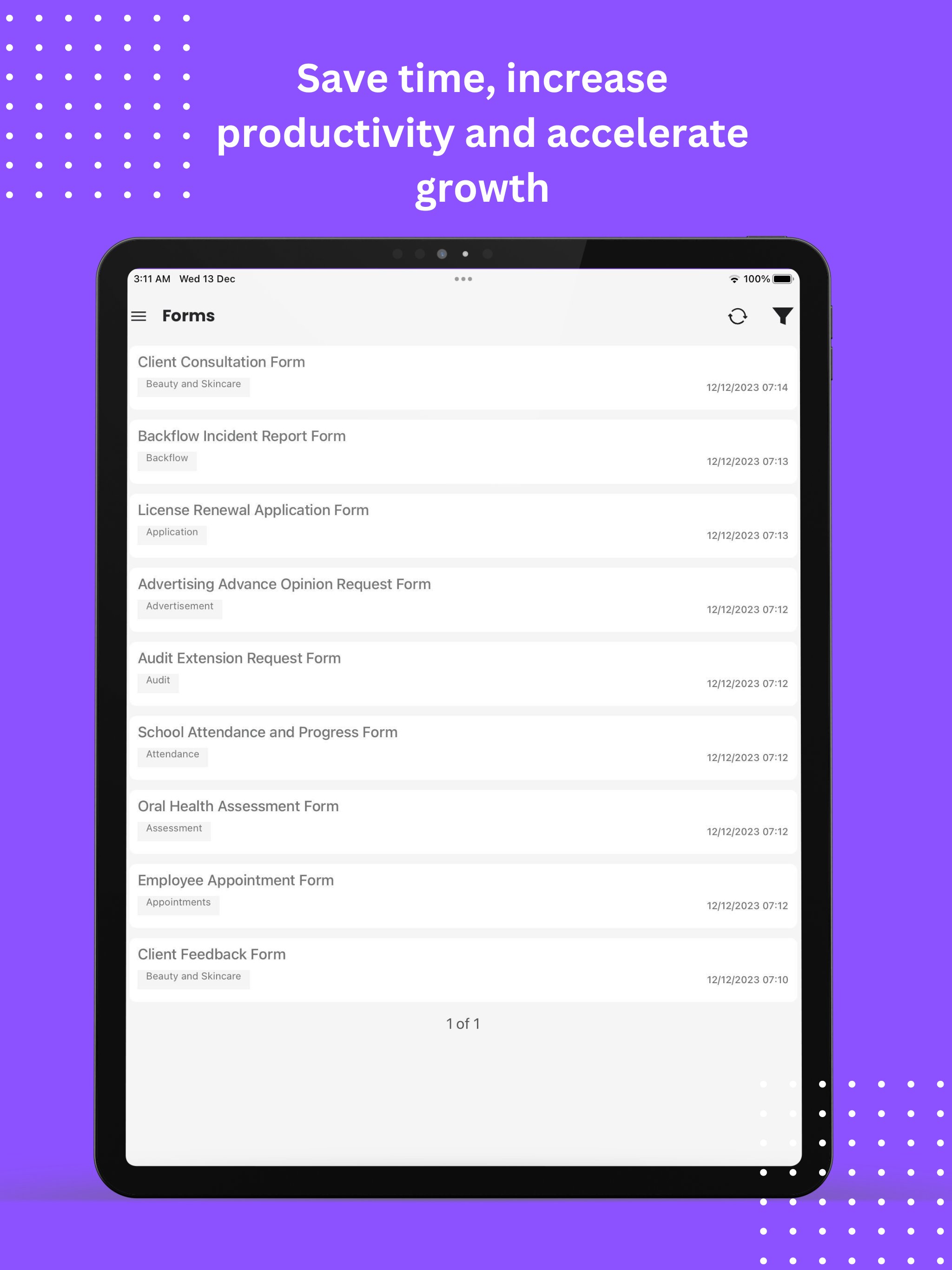 Formclick screenshot: Formclick form list