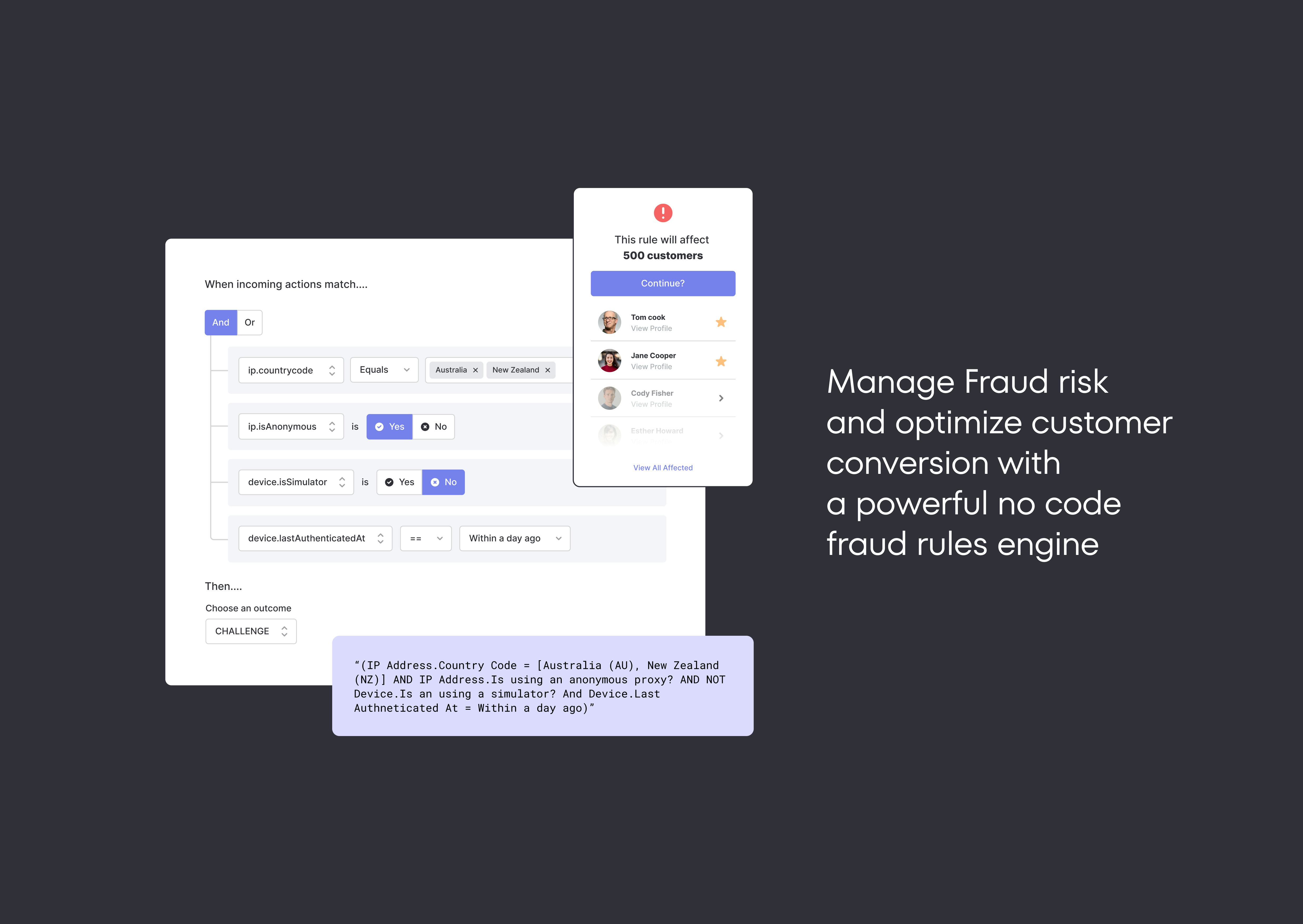 Authsignal Software - A Powerful No Code Rules Engine. Manage Fraud Risk and Optimise Conversion