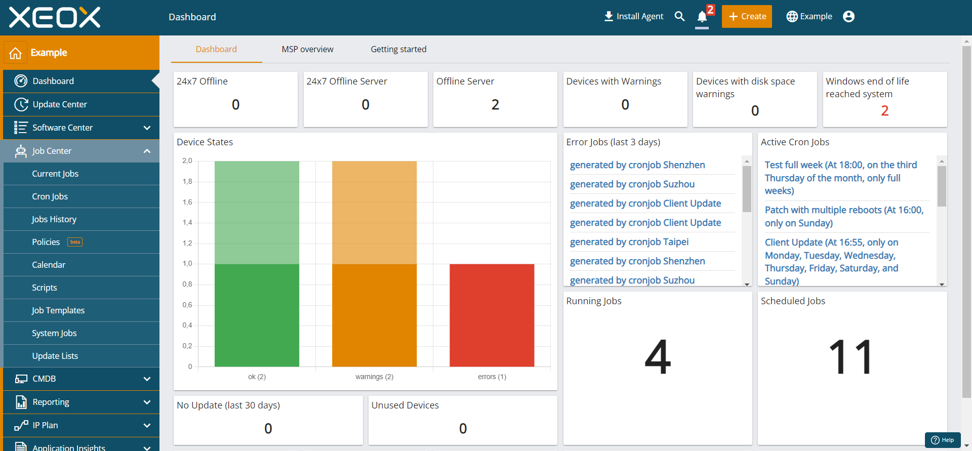 XEOX screenshot: Dashboard