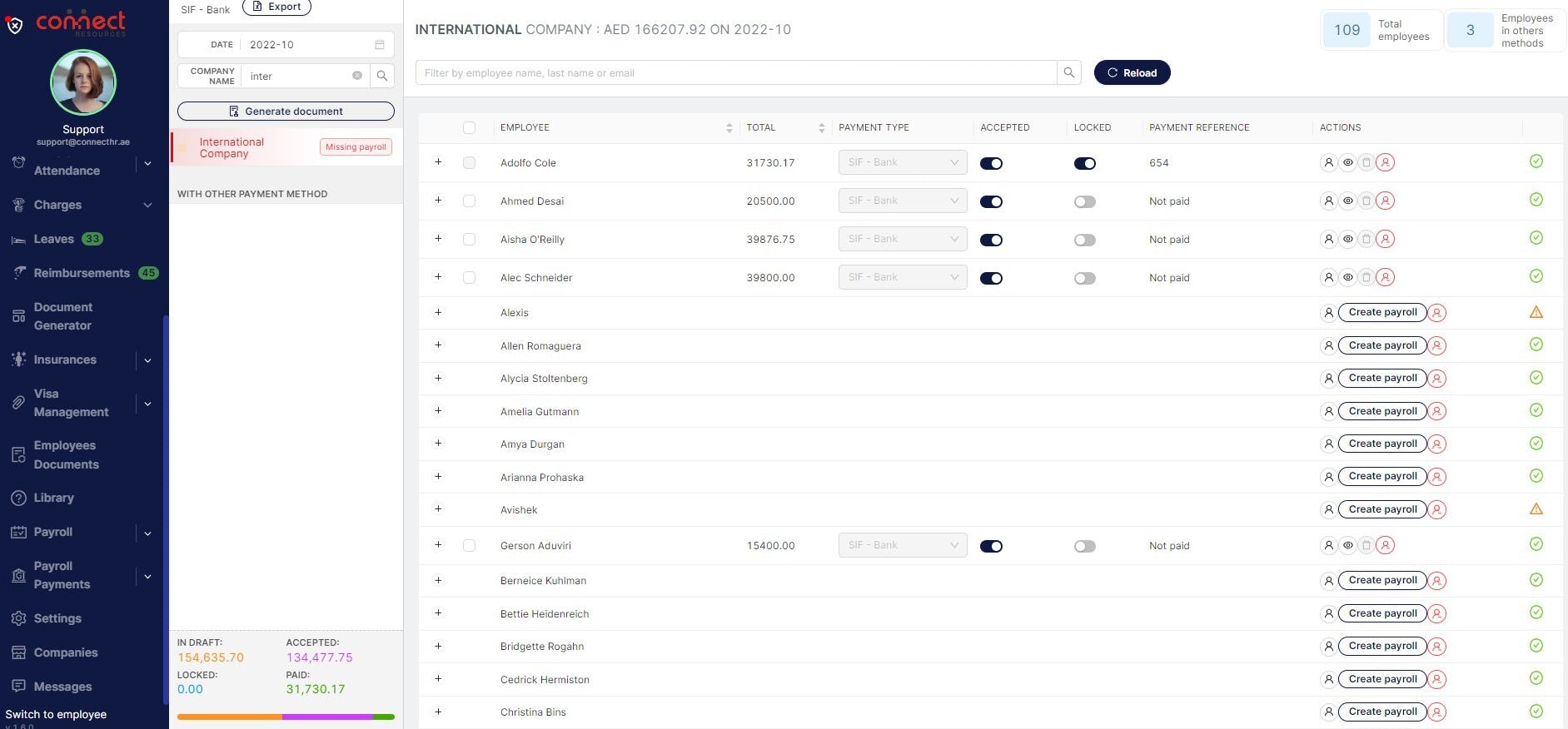 Connect HR Software - Payroll Manager View