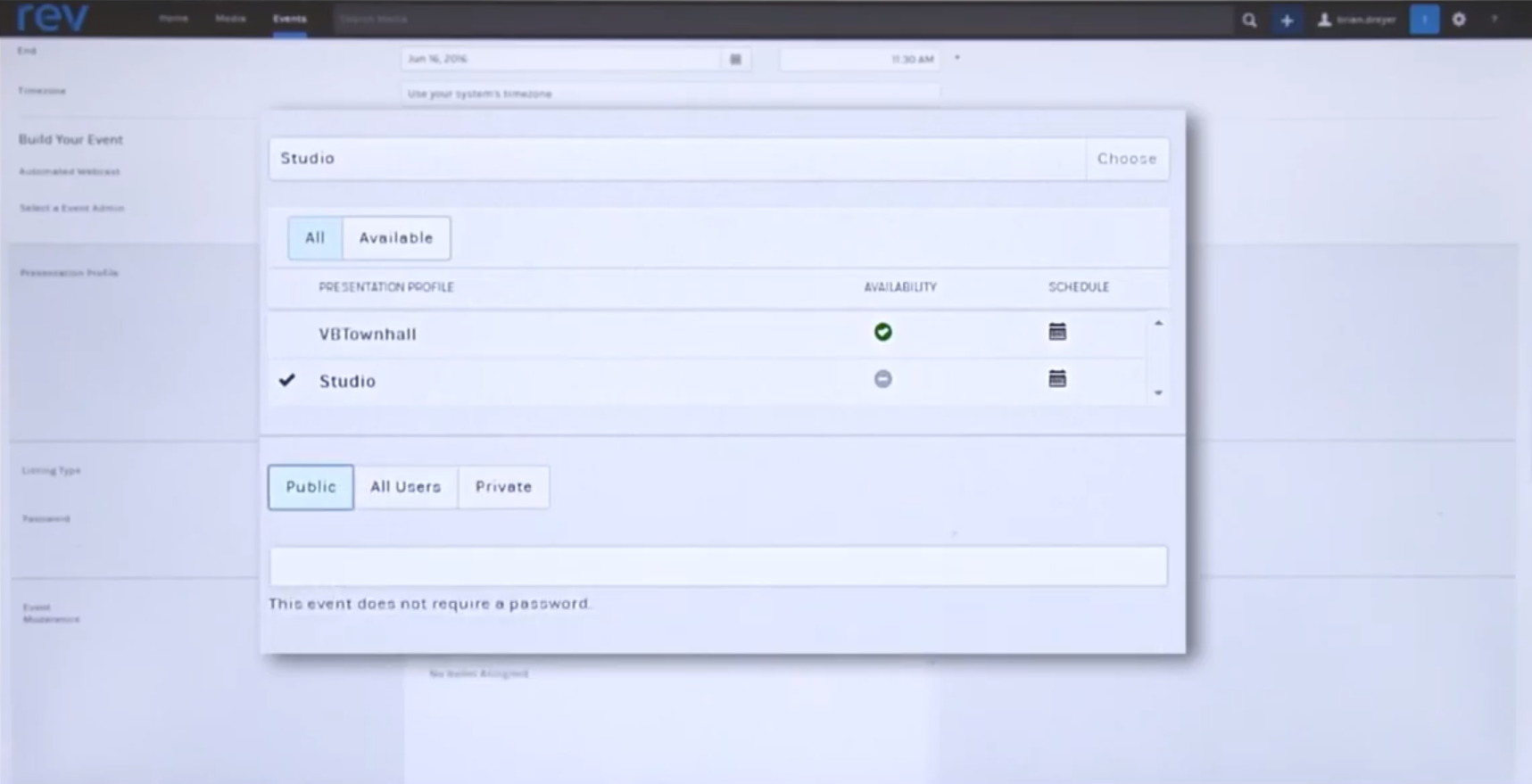 VBrick Software - VBrick event creation