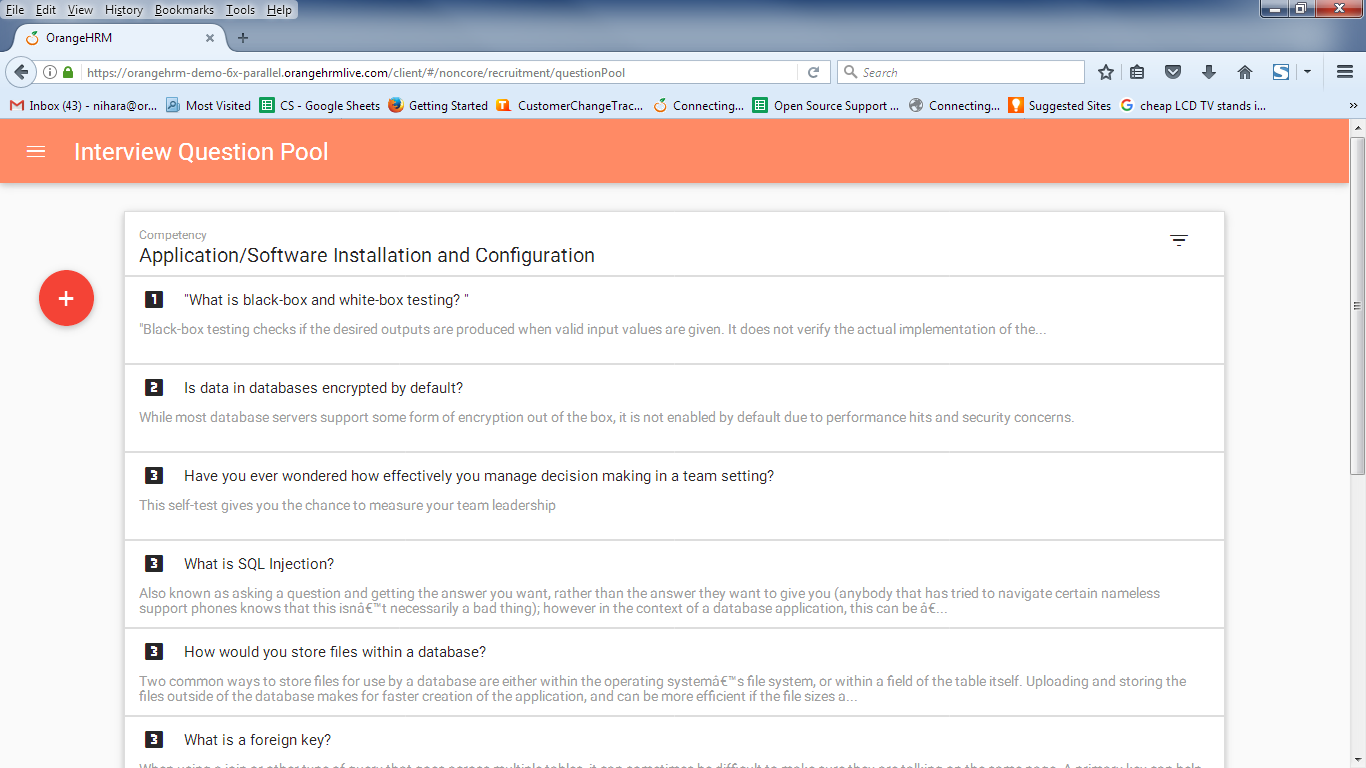 OrangeHRM Software - Reruitment interview question portal