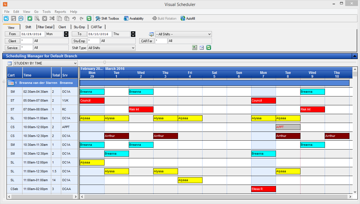 Celayix Software - The visual scheduler intuitively allows shift allocations to be viewed by day and hour, with easy tools for re-allocated staff