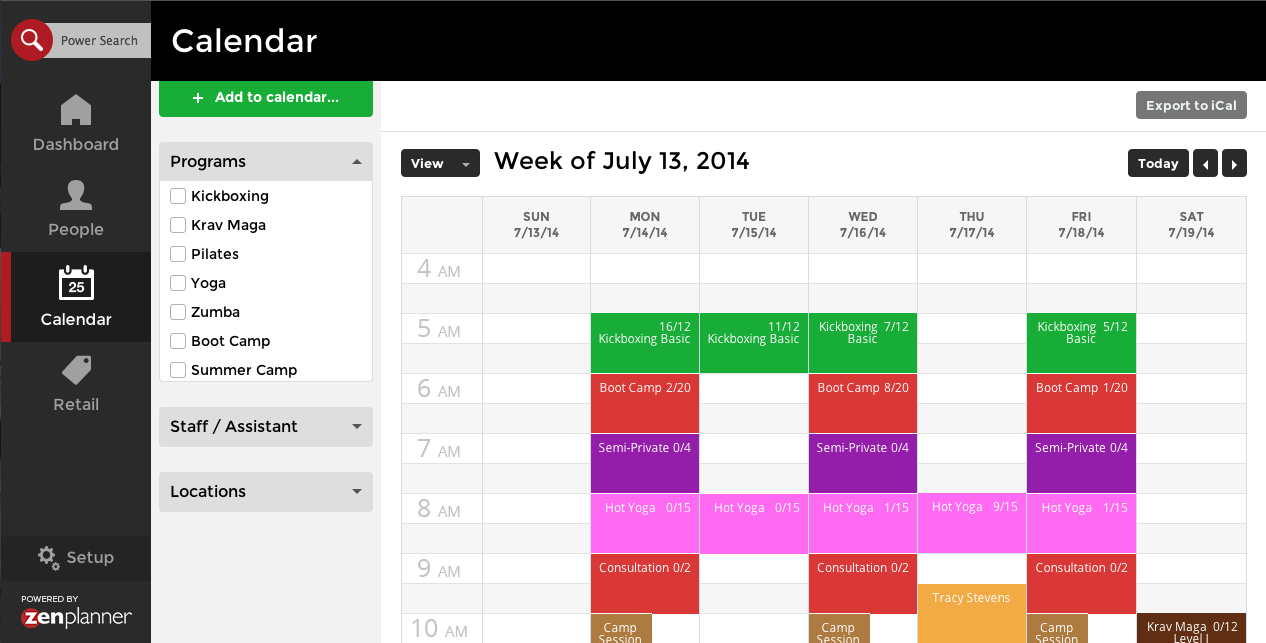 Zen Planner Software - Stay organized with daily, weekly or monthly class schedules on a calendar that's color coded by class type