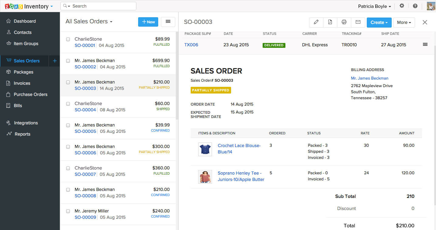 Zoho Inventory Software - View all sales orders and their respective statuses in Zoho Inventory