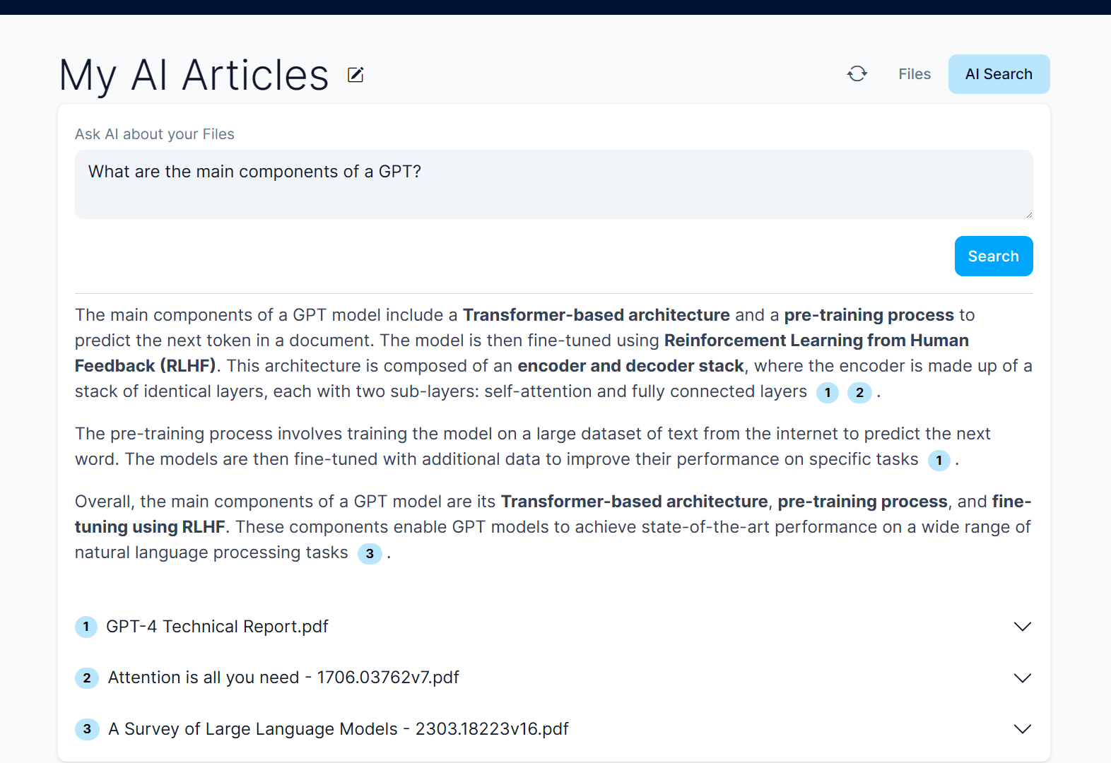 Researchico screenshot: Researchico AI-based search performance