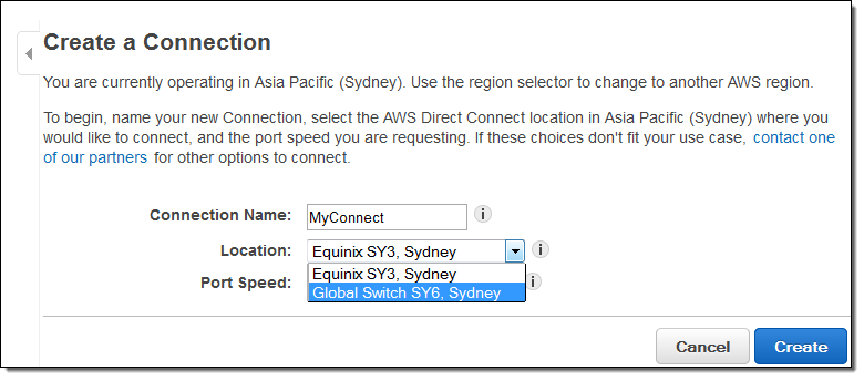 AWS Direct Connect connections
