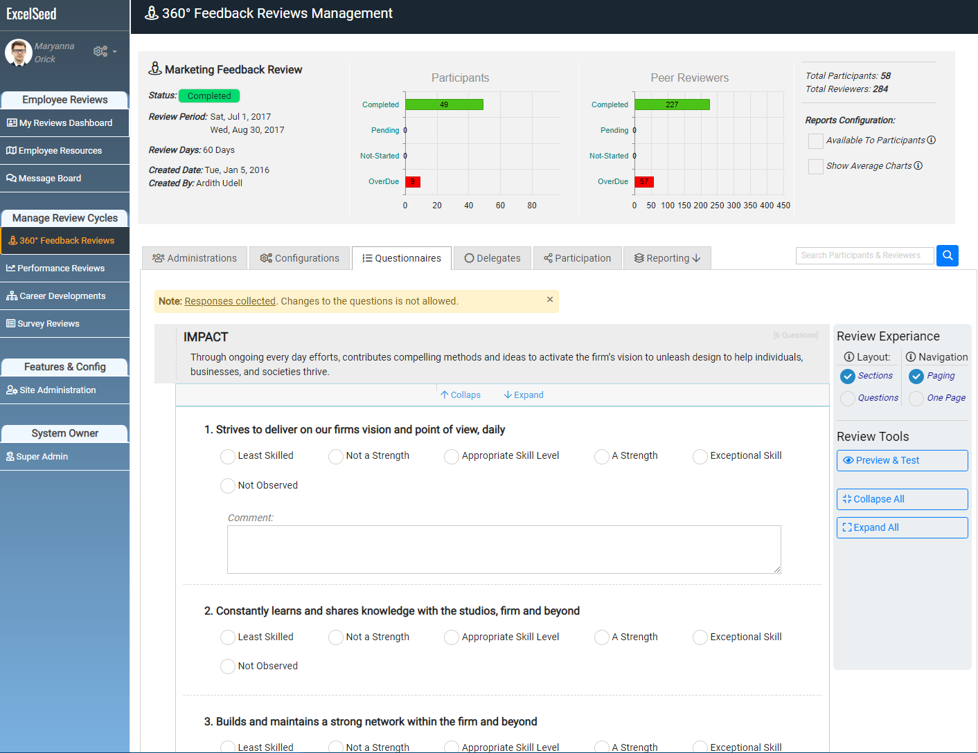 ExcelSeed Review screenshot: ExcelSeed Review track reviews
